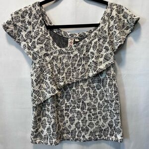 Anthropologie Dolan Left Ciast Savannah Leopard Print Ruffle Asymmetrical Top XS